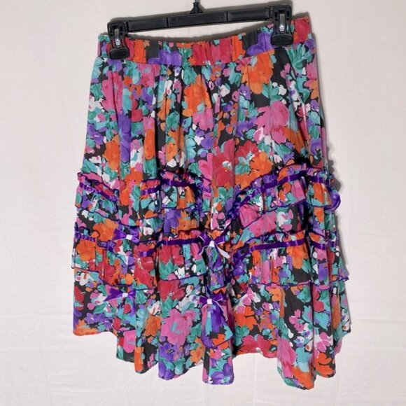 Vintage Square Dance Collections Pink Purple Floral Ruffled Tiered Skirt M - Picture 2 of 14